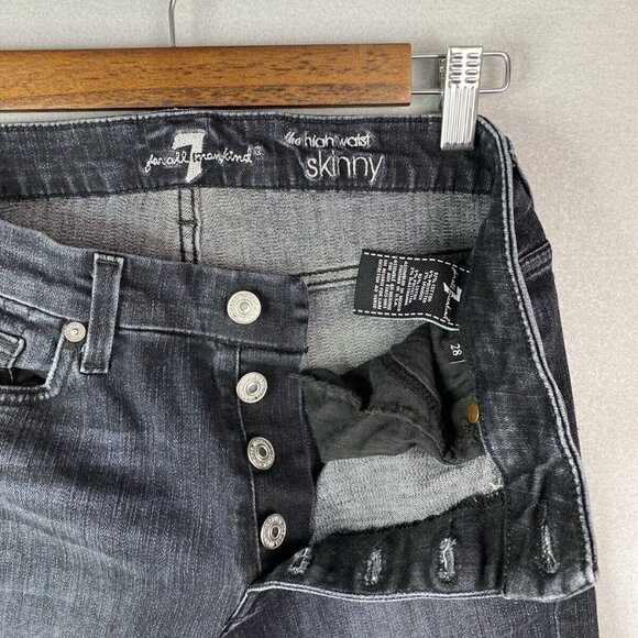 7 for all mankind Women's 28 x‎ 26 The High Waist Skinny Ankle Jeans Button Fly - Picture 6 of 11